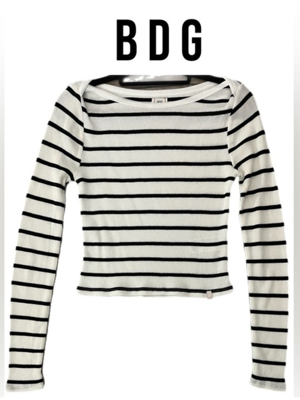 BDG Black & White Waffle-Striped Long Sleeve Top